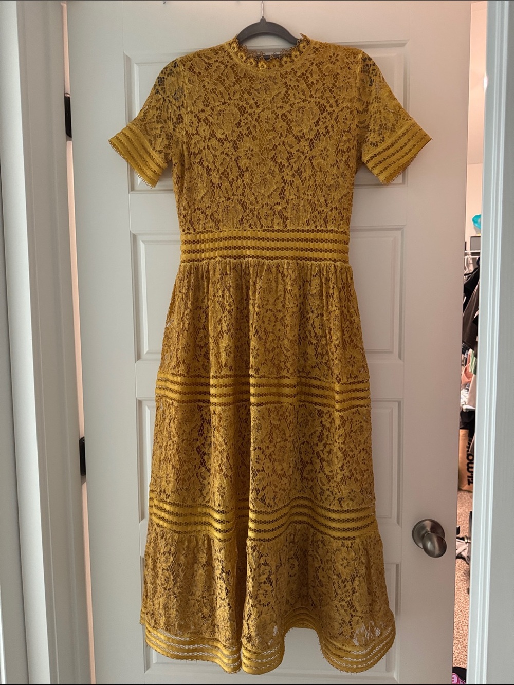 Baltic Born Mustard Yellow Lace Midi Dress - Picture 2 of 4